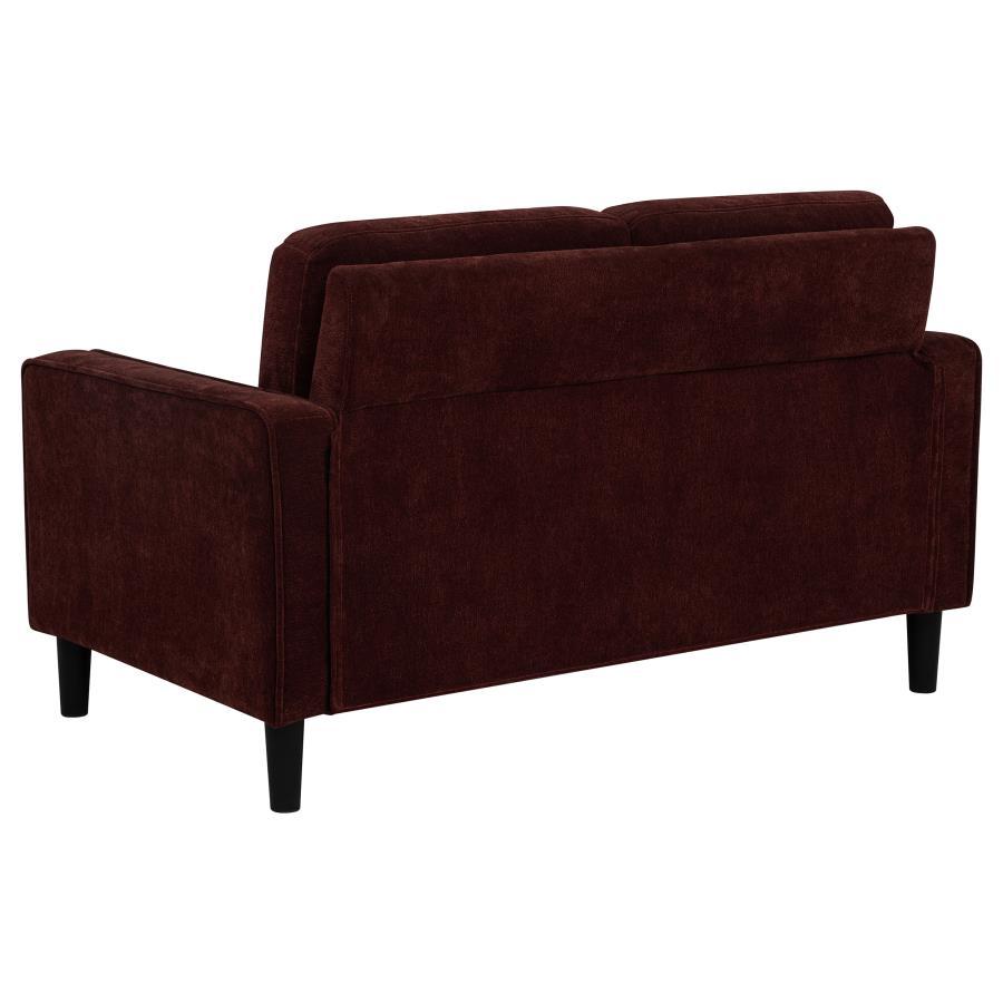 Ruth - Fabric Upholstered Track Arm Loveseat - Rust Red Stationary Loveseat modern furniture Contempo Furniture