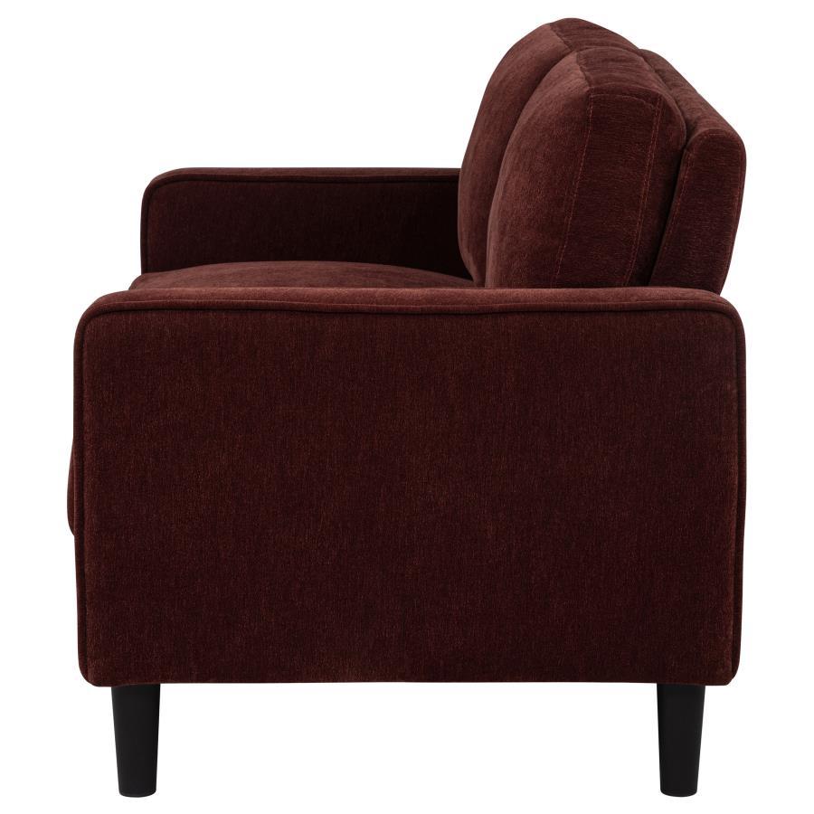 Ruth - Fabric Upholstered Track Arm Loveseat - Rust Red Stationary Loveseat modern furniture Contempo Furniture