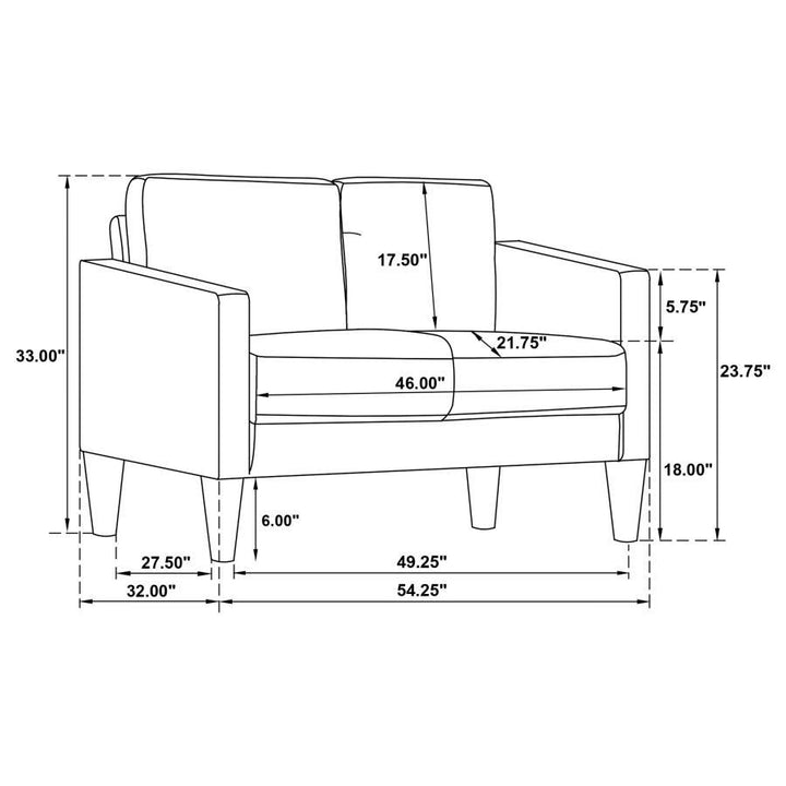 Ruth - Fabric Upholstered Track Arm Loveseat - Rust Red Stationary Loveseat modern furniture Contempo Furniture