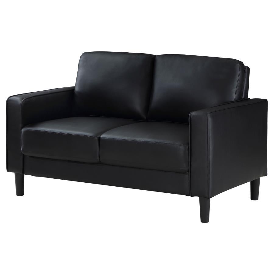 Ruth - Upholstered Track Arm Loveseat - Black Stationary Loveseat modern furniture Contempo Furniture