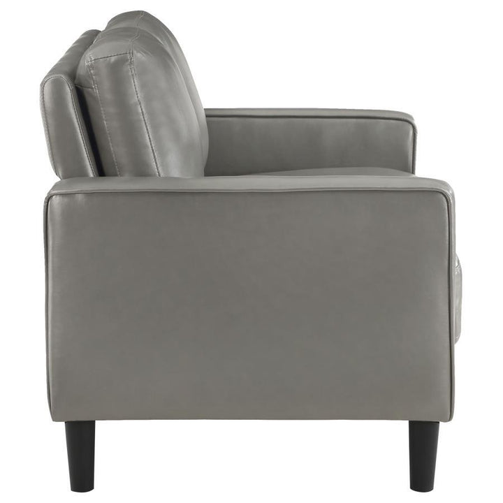 Ruth - Upholstered Track Arm Loveseat - Gray Stationary Loveseat modern furniture Contempo Furniture