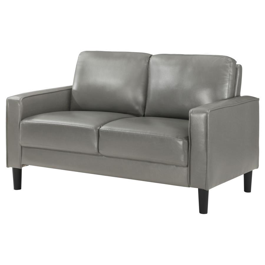 Ruth - Upholstered Track Arm Loveseat - Gray Stationary Loveseat modern furniture Contempo Furniture