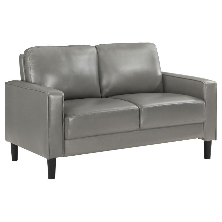Ruth - Upholstered Track Arm Loveseat - Gray Stationary Loveseat modern furniture Contempo Furniture