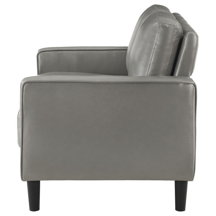 Ruth - Upholstered Track Arm Loveseat - Gray Stationary Loveseat modern furniture Contempo Furniture