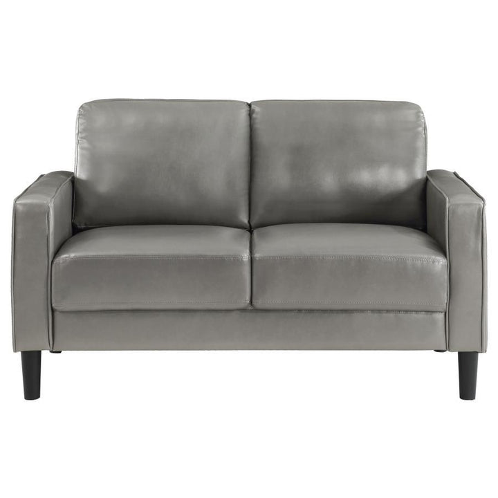 Ruth - Upholstered Track Arm Loveseat - Gray Stationary Loveseat modern furniture Contempo Furniture
