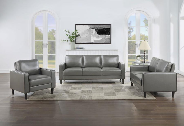 Ruth - Upholstered Track Arm Loveseat - Gray Stationary Loveseat modern furniture Contempo Furniture