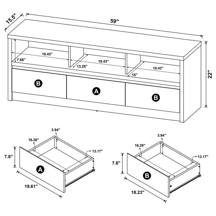 Rutland - 59" 3 - Drawer TV Stand Media Console - Black TV Stand modern furniture Contempo Furniture