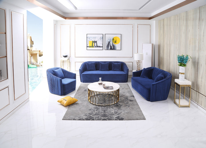 Palomar Modern Blue Velvet &amp; Brass Sofa