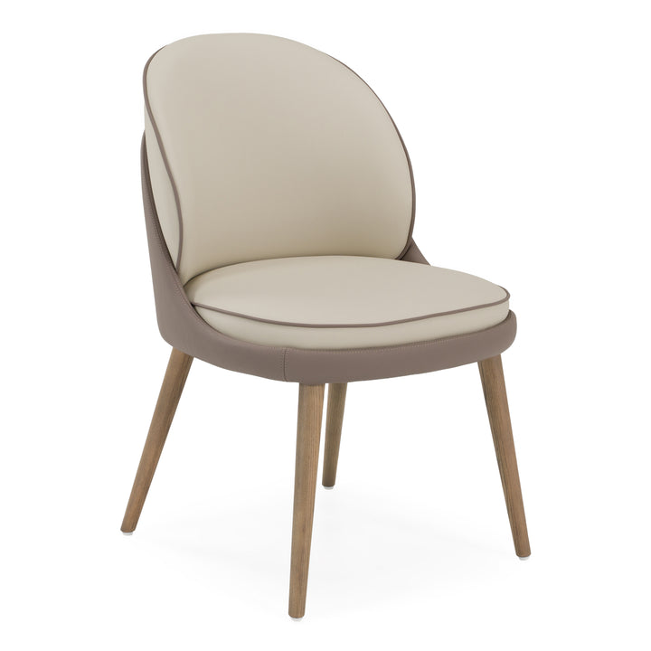 Pangea - Mid-Century Modern Cream &amp; Taupe Vegan Leather + Grey Ash Dining Chair (Set of 2)