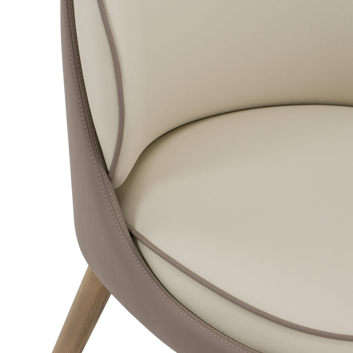 Pangea - Mid-Century Modern Cream &amp; Taupe Vegan Leather + Grey Ash Dining Chair (Set of 2)