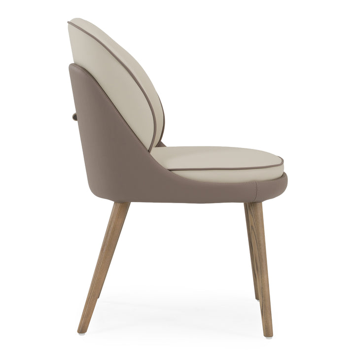 Pangea - Mid-Century Modern Cream &amp; Taupe Vegan Leather + Grey Ash Dining Chair (Set of 2)