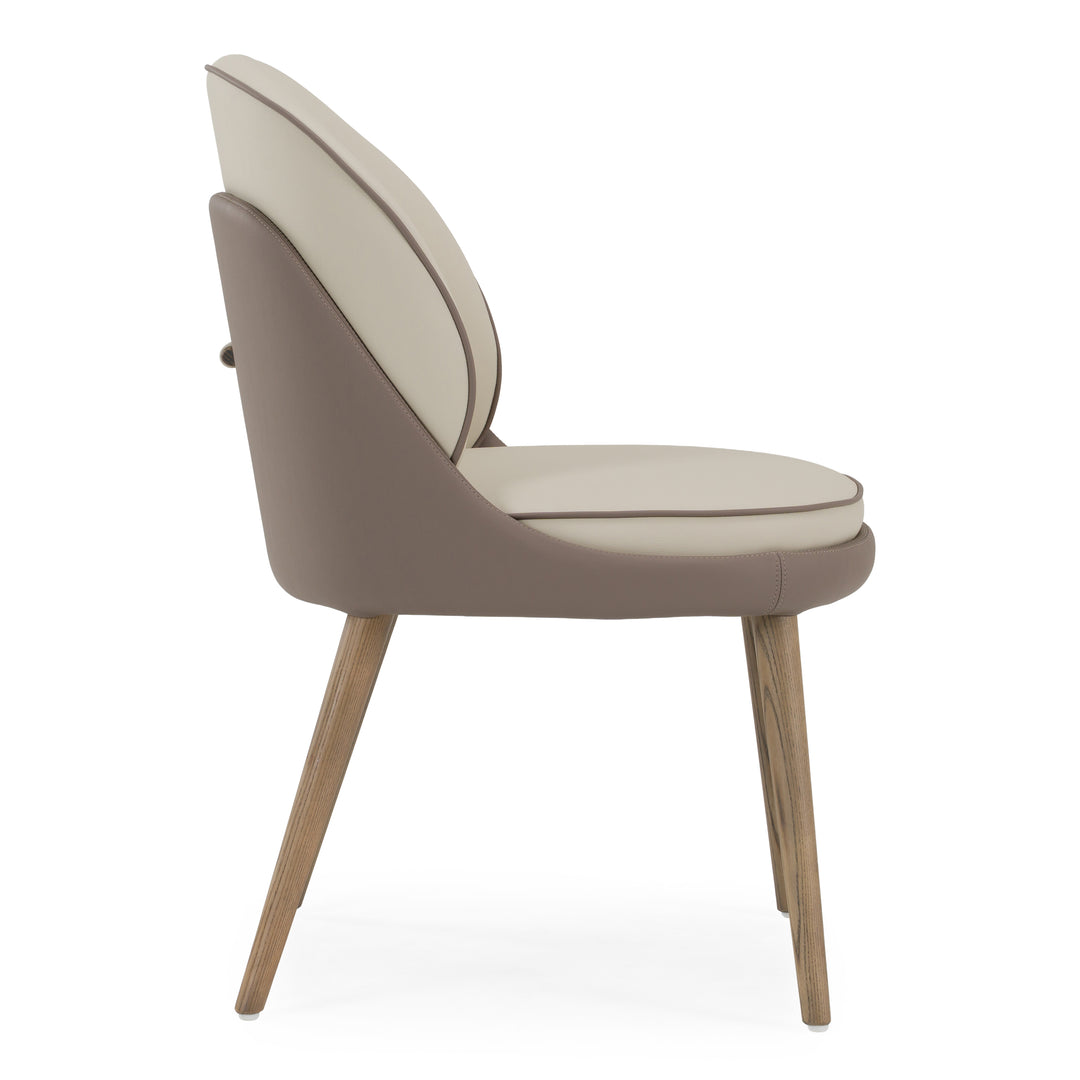 Pangea - Mid-Century Modern Cream & Taupe Vegan Leather + Grey Ash Dining Chair (Set of 2)