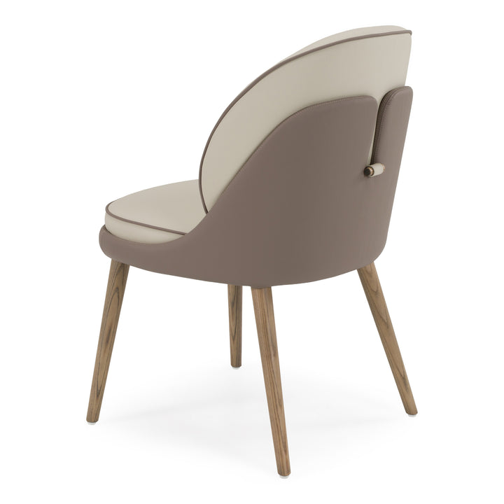 Pangea - Mid-Century Modern Cream &amp; Taupe Vegan Leather + Grey Ash Dining Chair (Set of 2)