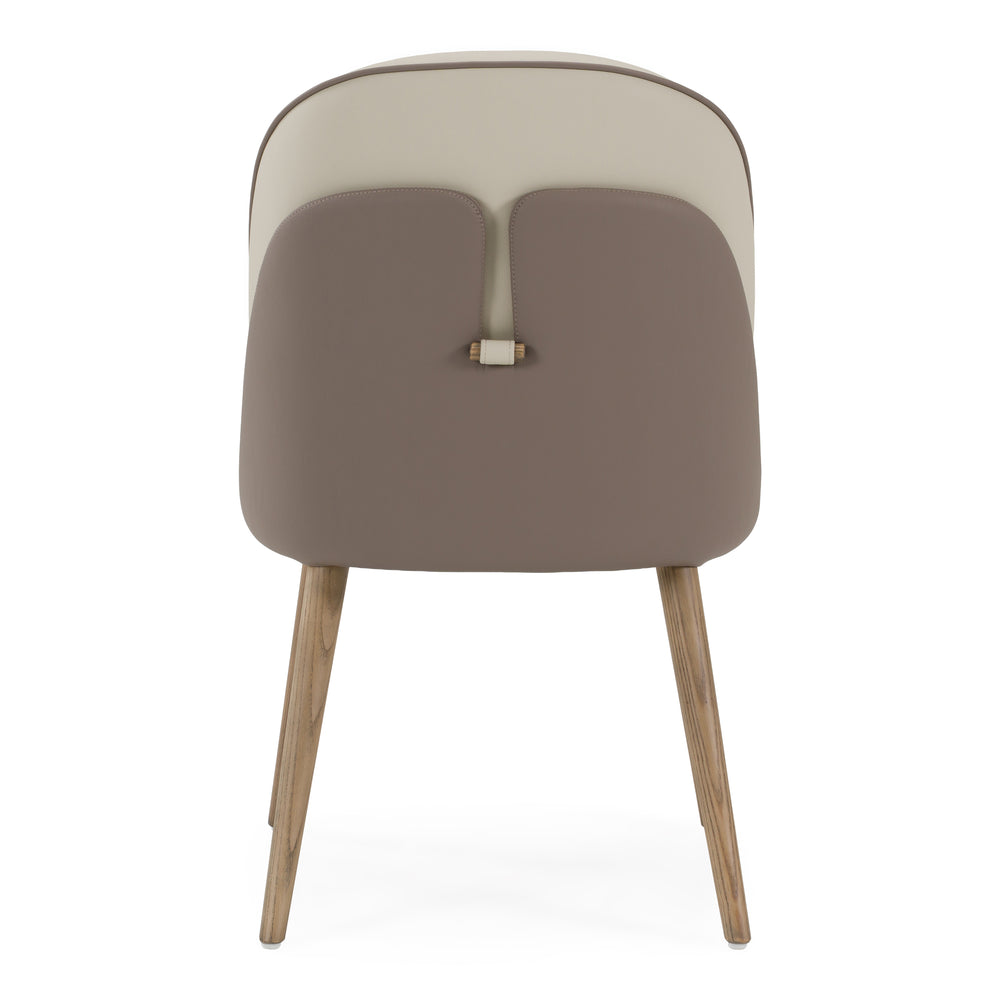 Pangea - Mid-Century Modern Cream & Taupe Vegan Leather + Grey Ash Dining Chair (Set of 2) - View 4