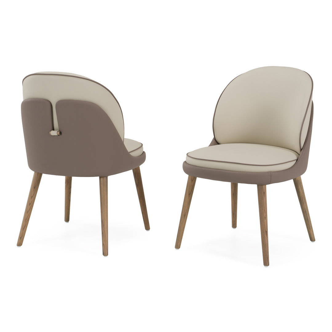 Pangea - Mid-Century Modern Cream & Taupe Vegan Leather + Grey Ash Dining Chair (Set of 2)