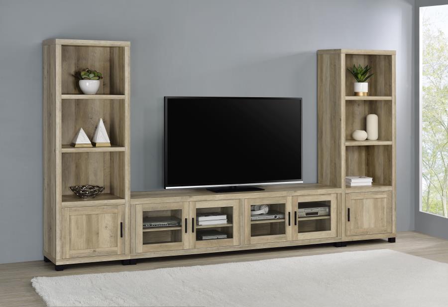 Sachin - 3 - Shelf Engineered Wood Media Tower - Distressed Pine Piers modern furniture Contempo Furniture