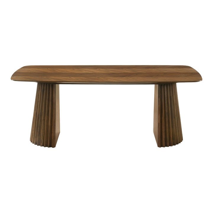 Sacks - Mid-Century Modern Green Fabric + Herringbone Walnut Dining Set