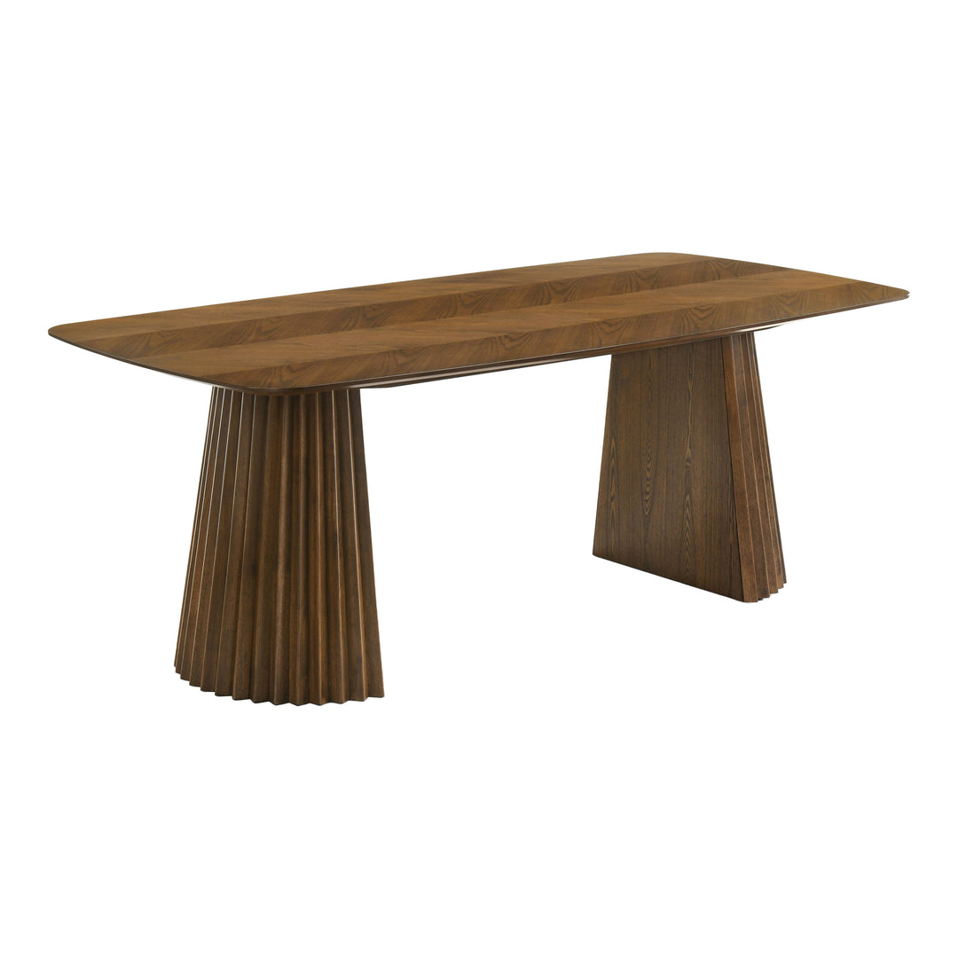 Sacks - Mid-Century Modern Green Fabric + Herringbone Walnut Dining Set