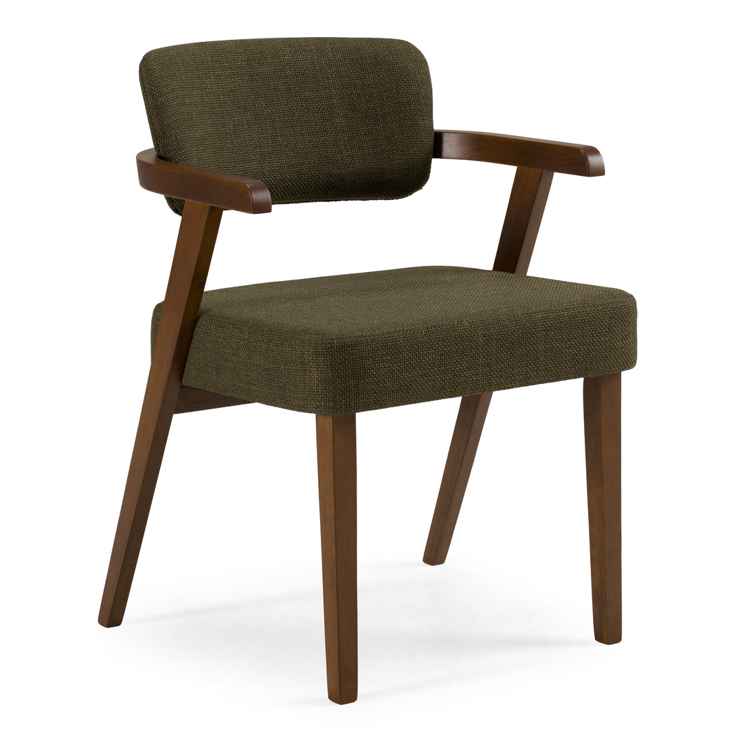 Sacks - Mid-Century Modern Green Fabric + Herringbone Walnut Dining Set