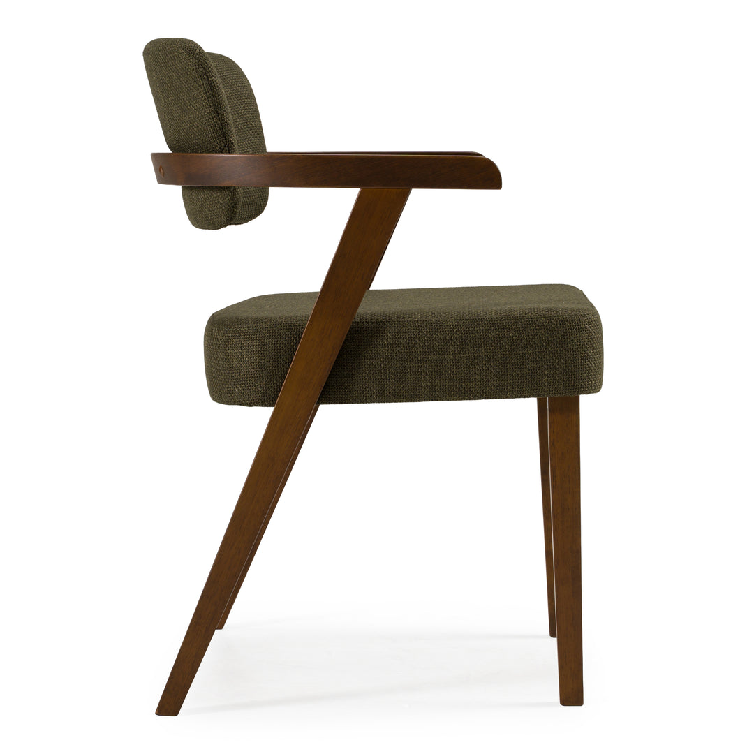 Sacks  Mid-Century Modern Green Fabric + Walnut Dining Chair