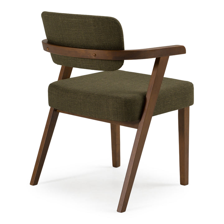Sacks - Mid-Century Modern Green Fabric + Walnut Dining Chair