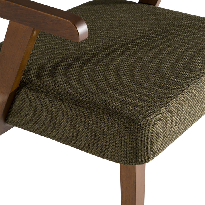 Sacks - Mid-Century Modern Green Fabric + Herringbone Walnut Dining Set
