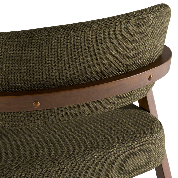 Sacks - Mid-Century Modern Green Fabric + Herringbone Walnut Dining Set
