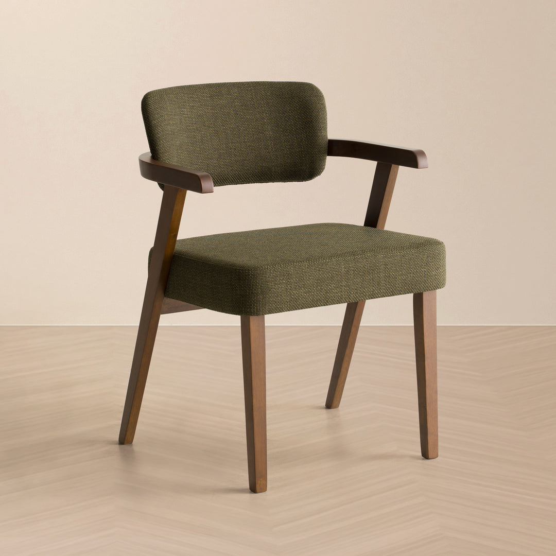 Sacks - Mid-Century Modern Green Fabric + Walnut Dining Chair
