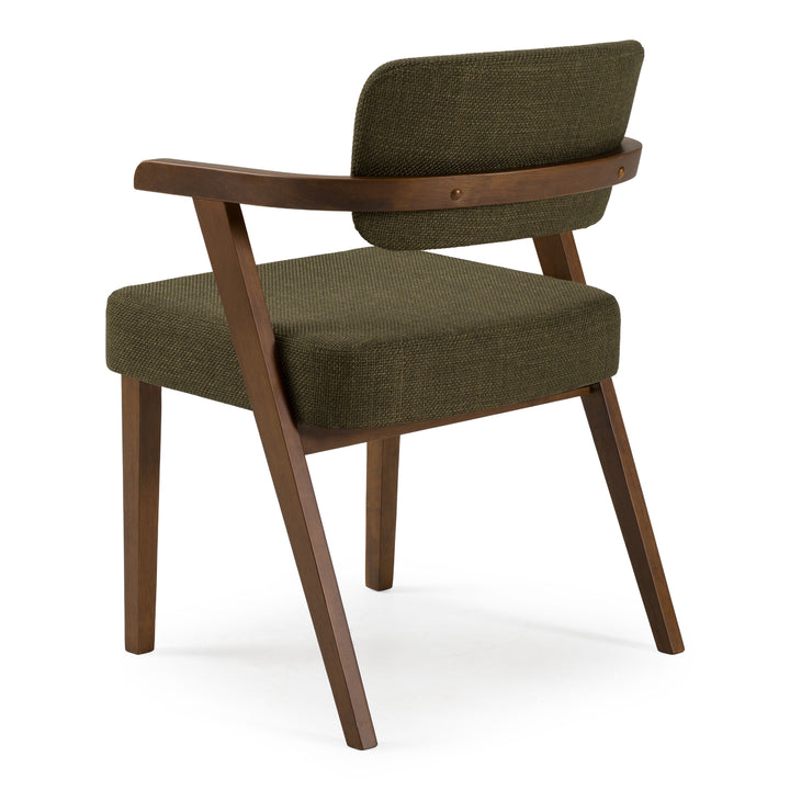 Sacks - Mid-Century Modern Green Fabric + Walnut Dining Chair