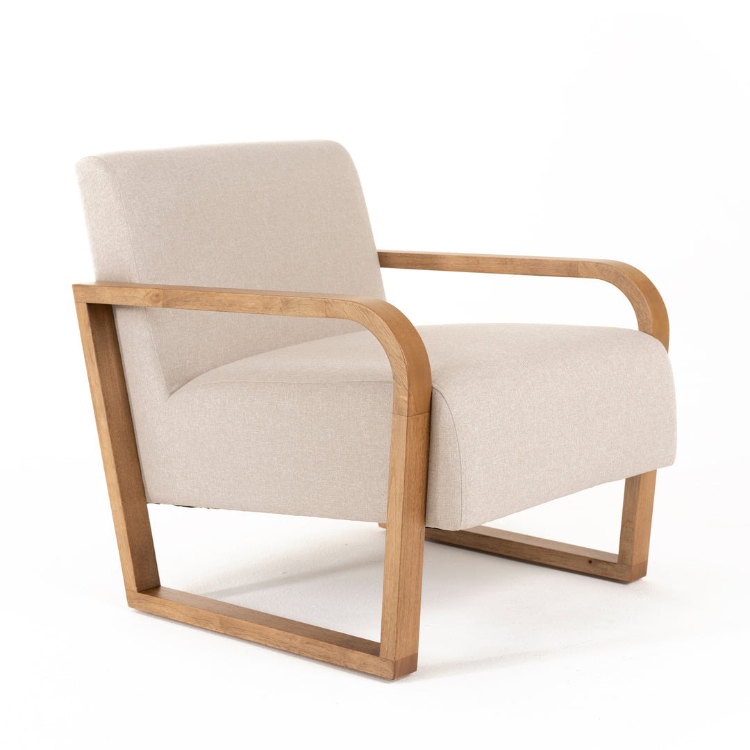 Sada - Mid-Century Modern Beige Linen  Chestnut Accent Chair
