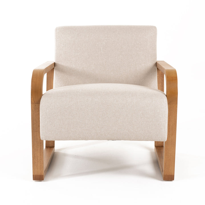 Sada - Mid-Century Modern Beige Linen + Chestnut Accent Chair