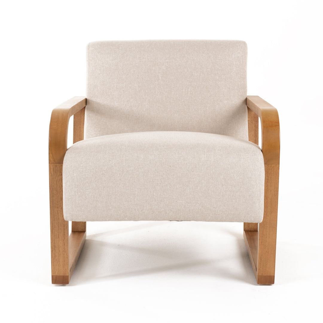 Sada - Mid-Century Modern Beige Linen + Chestnut Accent Chair