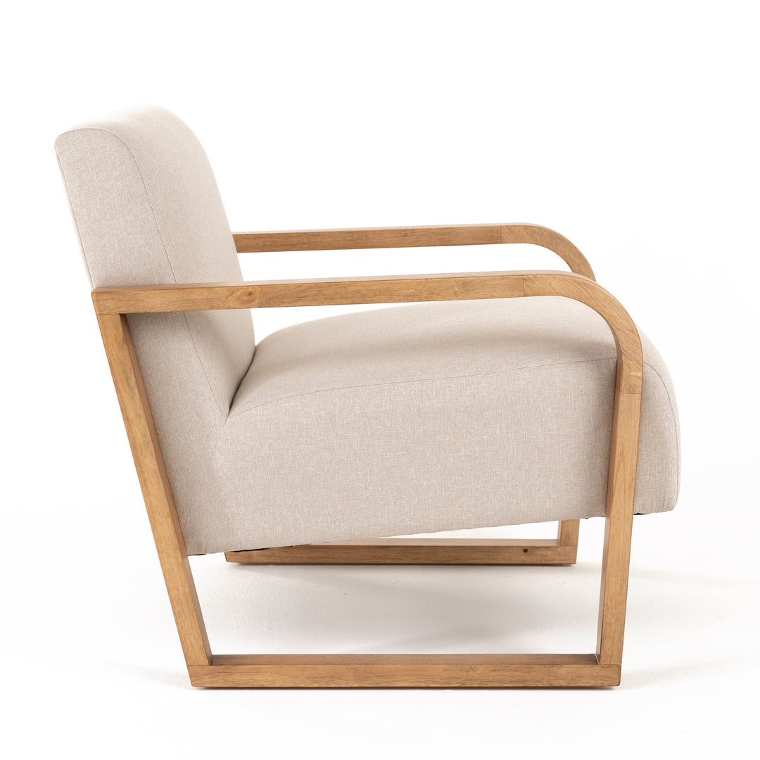Sada - Mid-Century Modern Beige Linen  Chestnut Accent Chair