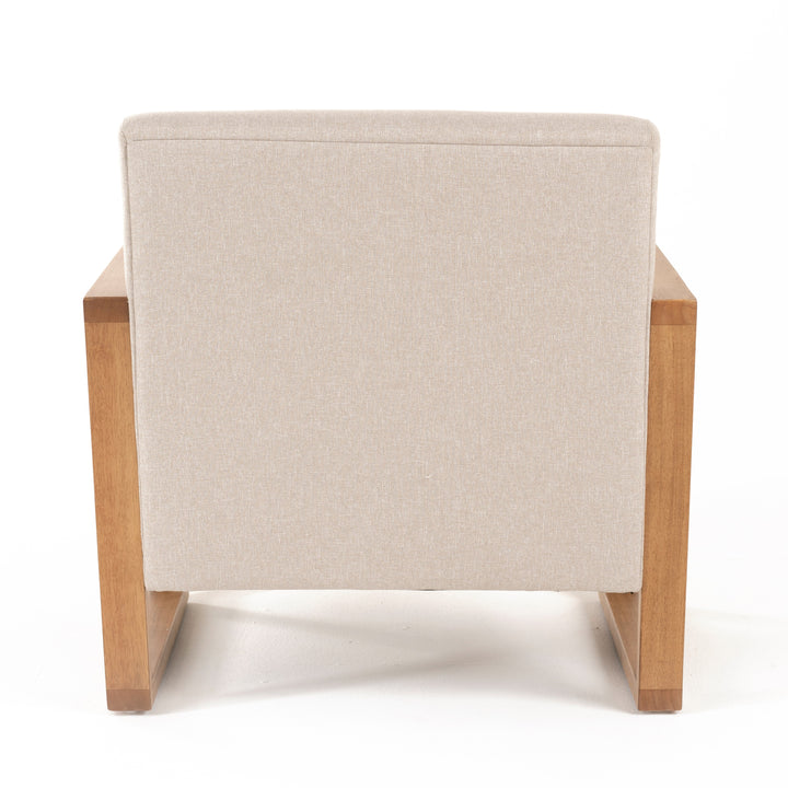 Sada - Mid-Century Modern Beige Linen + Chestnut Accent Chair