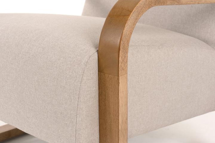 Sada - Mid-Century Modern Beige Linen  Chestnut Accent Chair