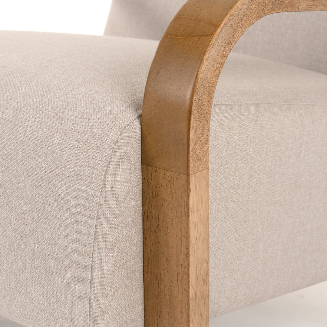 Sada - Mid-Century Modern Beige Linen + Chestnut Accent Chair
