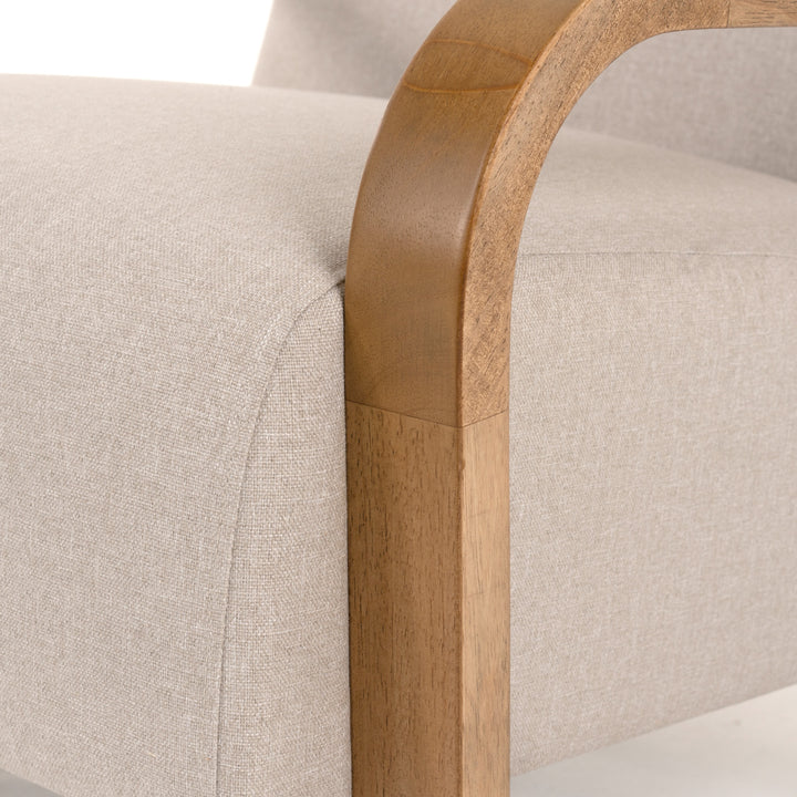 Sada - Mid-Century Modern Beige Linen  Chestnut Accent Chair