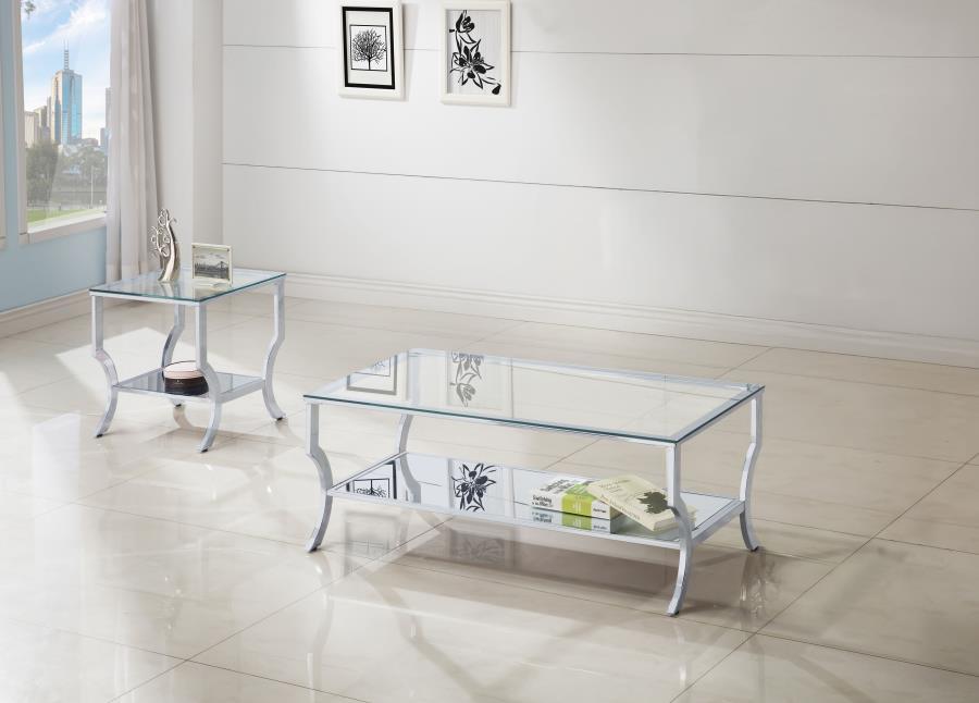 Saide - 2 Piece Glass Top Coffee And End Table Set - Chrome Table Set modern furniture Contempo Furniture
