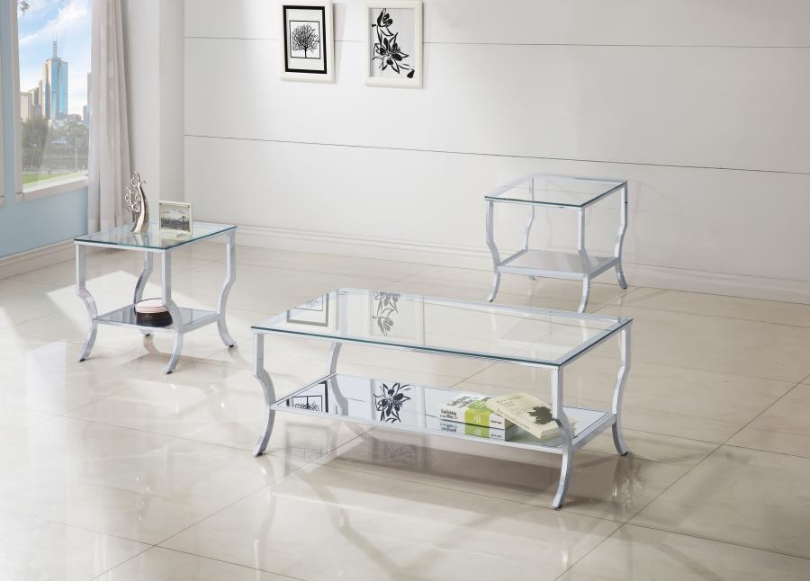Saide - 3 Piece Glass Top Coffee And End Table Set - Chrome Table Set modern furniture Contempo Furniture