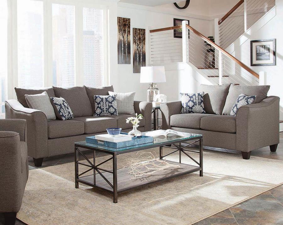 Salizar - 2 Piece Upholstered Flared Arm Sofa Set - Gray Stationary Sofa & Loveseat modern furniture Contempo Furniture