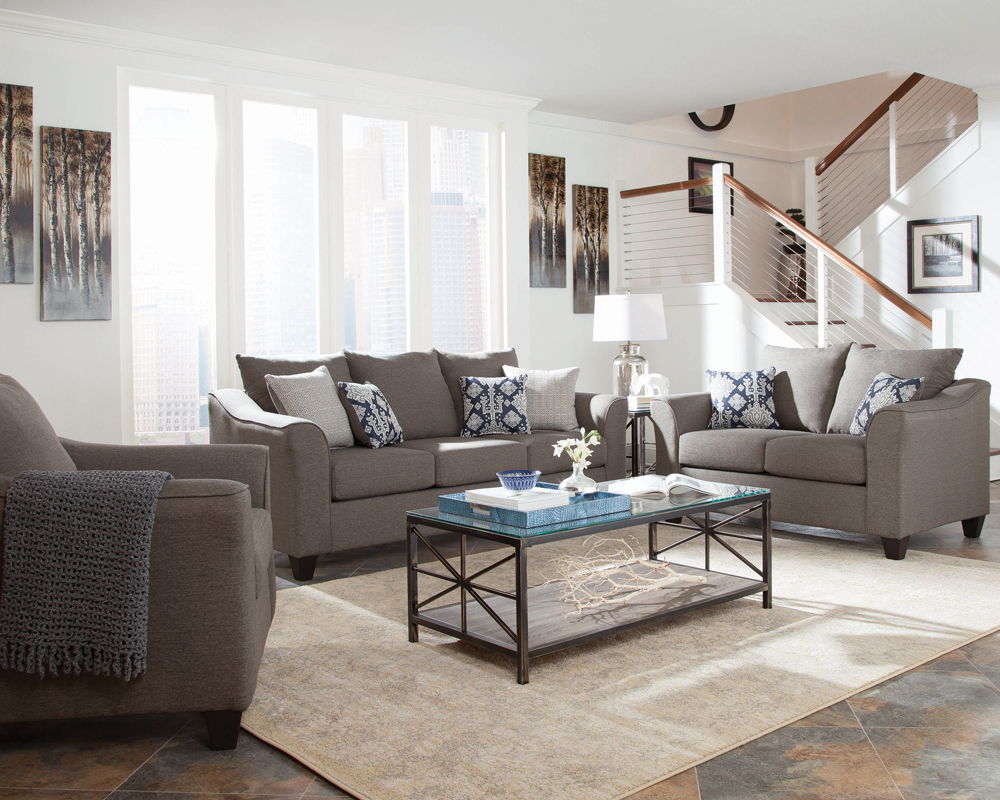 Salizar - Upholstered Flared Arm Loveseat - Charcoal Gray Stationary Loveseat modern furniture Contempo Furniture