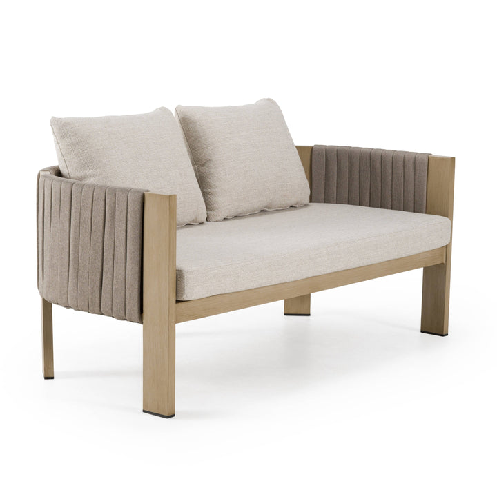 Salvora - Outdoor Beige Fabric &amp; Grey Rope Loveseat