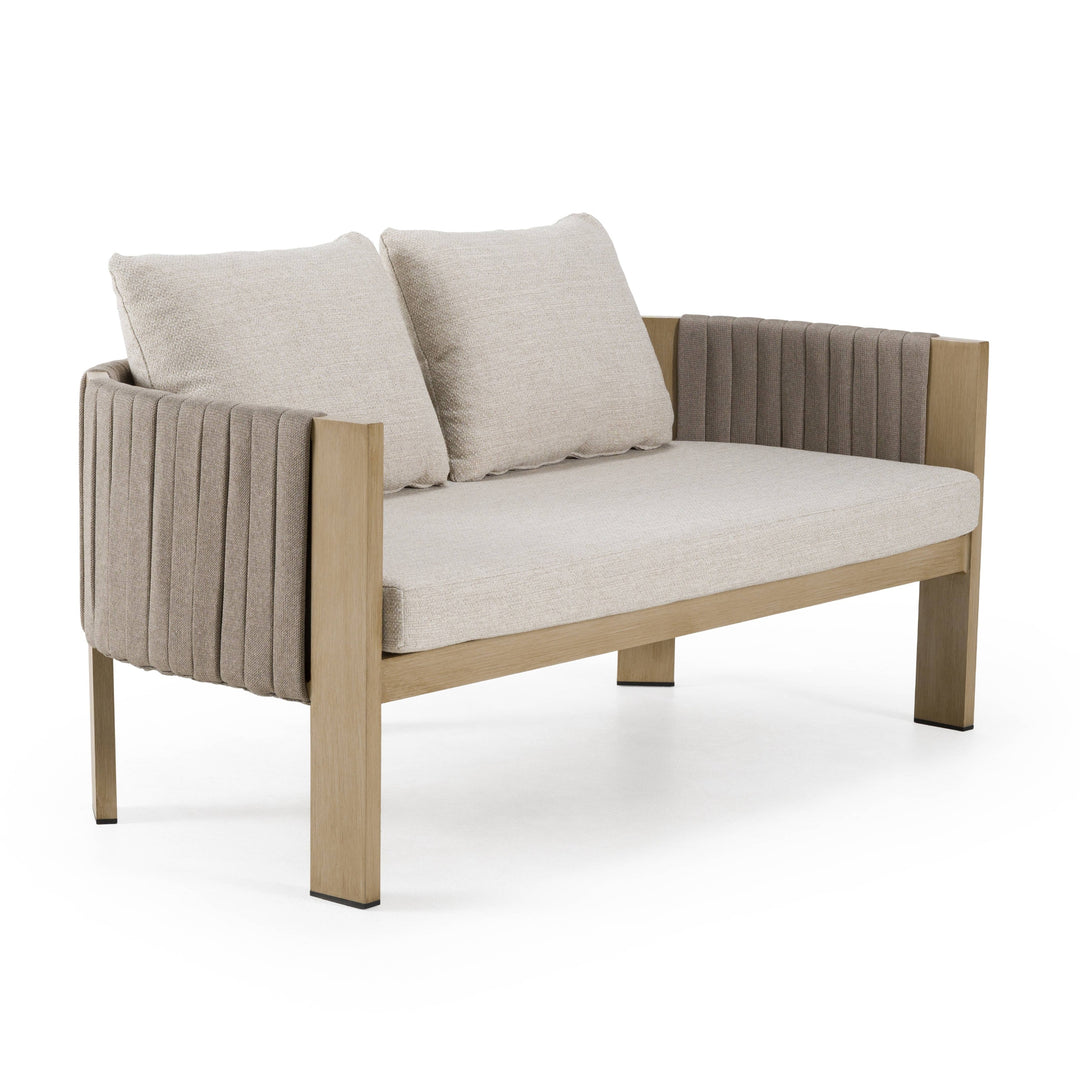 Salvora - Outdoor Beige Fabric & Grey Rope Loveseat