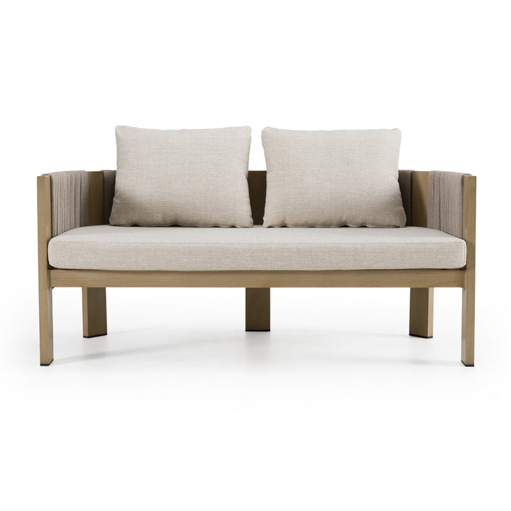 Salvora - Outdoor Beige Fabric &amp; Grey Rope Loveseat