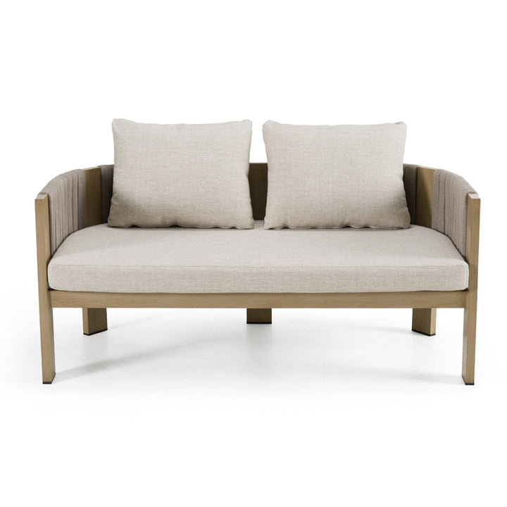 Salvora - Outdoor Beige Fabric &amp; Grey Rope Loveseat