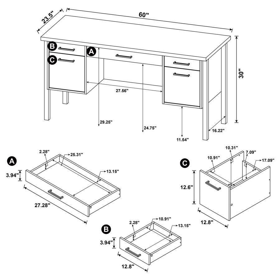 Samson - 4 - Drawer Office Computer Desk - Weathered Oak Computer Desk modern furniture Contempo Furniture