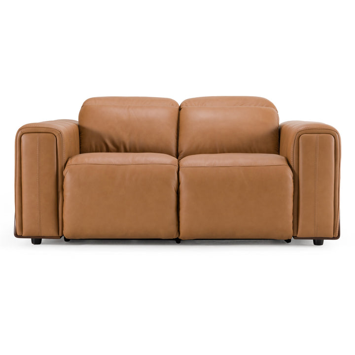 Sandstone - Modern Brown Leather Loveseat w/ 2 Electric Recliners