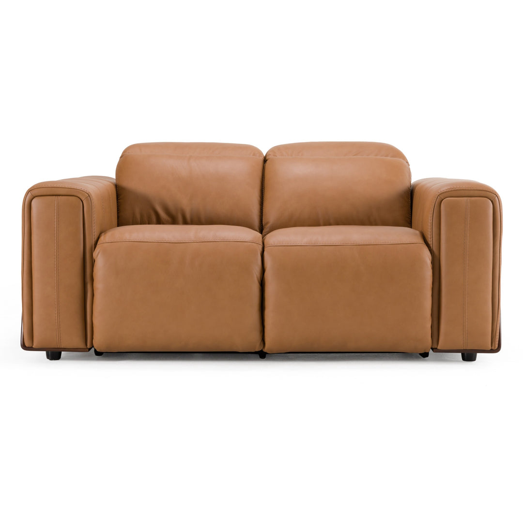 Sandstone - Modern Brown Leather Loveseat w/ 2 Electric Recliners
