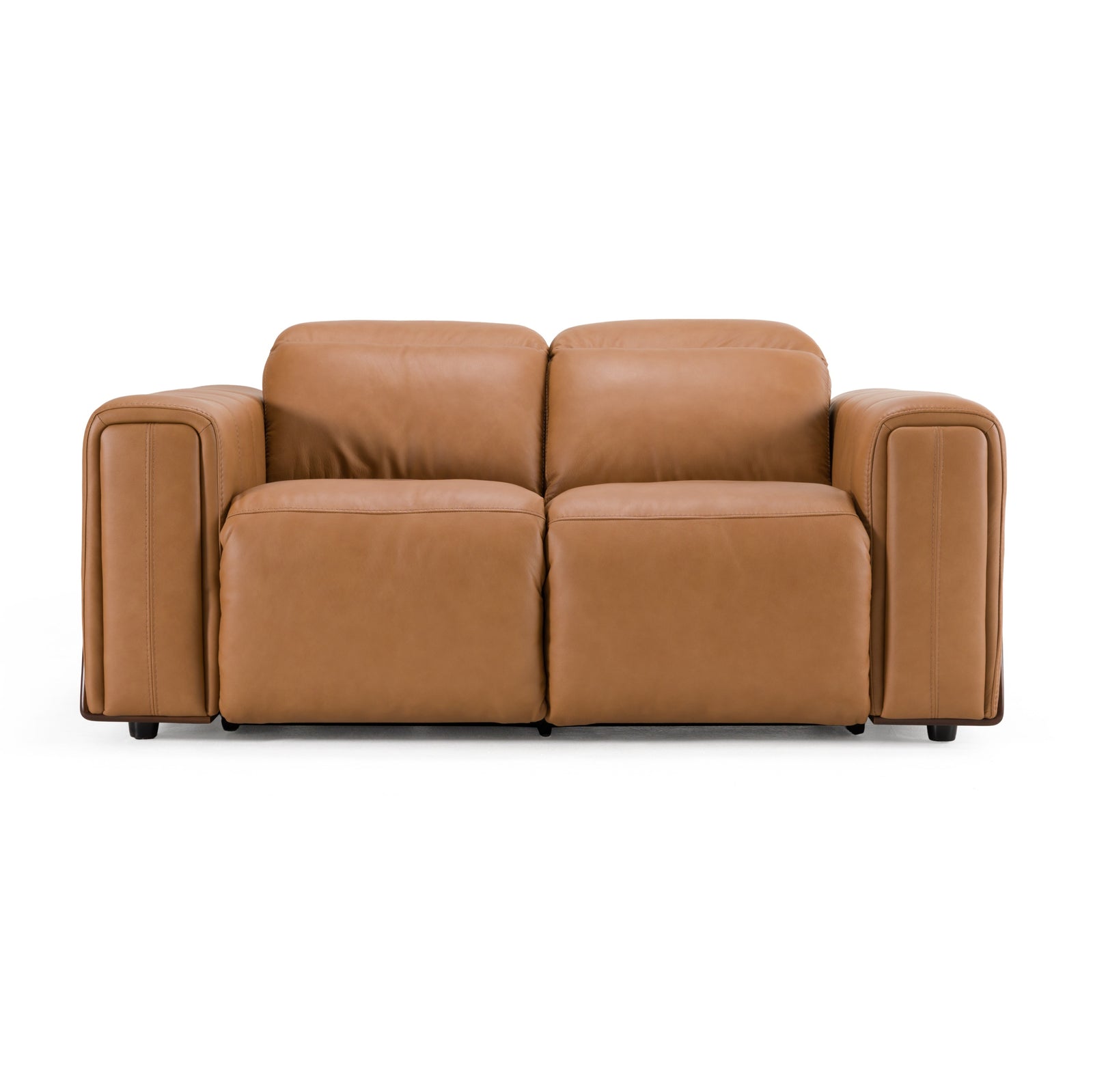 Sandstone - Modern Brown Leather Loveseat with 2 Electric Recliners