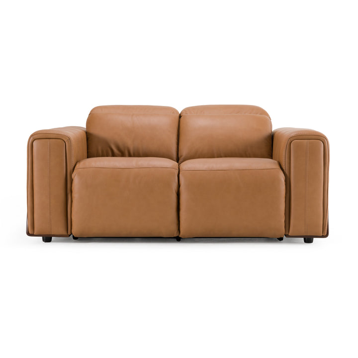 Sandstone - Modern Brown Leather Loveseat with 2 Electric Recliners